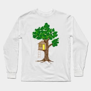 Watercolor and crayon style drawn treehouse Long Sleeve T-Shirt